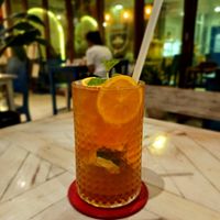 Delicious lemon orange ice tea. at Huvan Beach Resort in Male