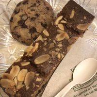 Vegan frangipane cake and chocolate chip cookie  at Liberty in Trieste