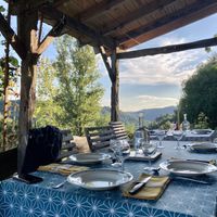 Lovely dinners on the porch with an amazing view at La Vie au Grand Vert in Saint-andre-de-najac
