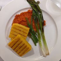 Polentaschnitte, Jungzwiebel, Fisolen, Paprika-Mandel Sauce at Haus 26 in Weissbriach