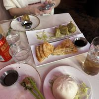 Veggie dumplings, scallion pancakes,and spicy tofu bao   at Spicy Moon - 3rd St in New York City