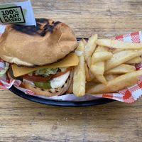 Moving mountains burger with fries at Lickety Split in Footscray