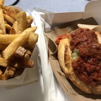 Pomme Frites and Sausage  at Simply Vegan in New York City