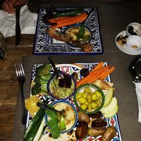 hummus and mezze plate vegan at Adam's Cafe in Tamraght