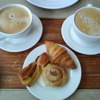 Morning coffee with warmed almond milk at Ayii Anargyri Natural Healing Spa Resort in Paphos