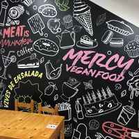 Mural del segundo piso / Second floor wall at Mercy Vegan Food in Bogota