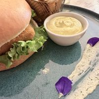 Filet o fish with fries and curry sauce   at Vegorilla in Montpellier