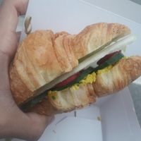 Eggless egg croissant sandwich at Szklarnia in Krakow