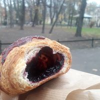 Blueberry croissant inside at Szklarnia in Krakow