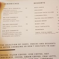 English menu at Szklarnia in Krakow