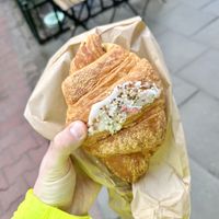 Chocolate & sesame seed filled croissant 🥐   at Szklarnia in Krakow
