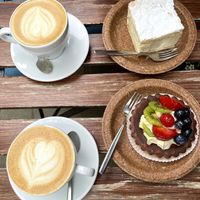 Vegan capuccino with pastries   at Szklarnia in Krakow