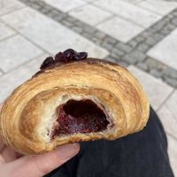Inside of choc cherry croissant  at Szklarnia in Krakow