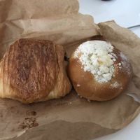 Pain au chocolat and plum bun  at Szklarnia in Krakow
