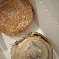 Donut and cinnamon roll  at Szklarnia in Krakow