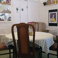 Interior of location - seating space at Cafe Katulki in Berlin