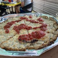 Gluten free vegan cauliflower crust “cheese” pizza. Everything made in house and delicious!  at Pedaler's Pub in Bentonville