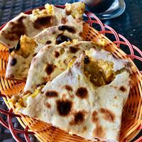 Aloo Paratha (baked tandoori bread filled with boiled potatoes and spices) at Sitara Indian Restaurant in Ubud