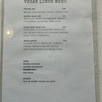Vegan lunch menu   at The Shelter in Queenstown