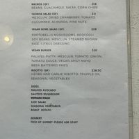 Vegan dinner menu   at The Shelter in Queenstown