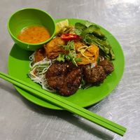 Bun with thit kho tieu(braised jersey vegan beef with lemongrass), with some braised vegan fish and more veggies of course. at Hop Nhat in Phan Thiet