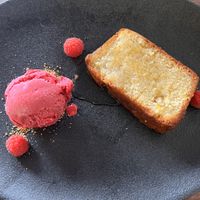 Lemon cake with raspberry sorbet   at The Stanhill in Oswaldtwistle