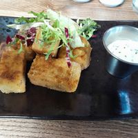 Broccoli and polenta fritters at The Stanhill in Oswaldtwistle