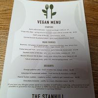 Vegan menu at The Stanhill in Oswaldtwistle