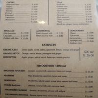 Menu at Cactus Cafe in Cusco