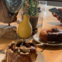Vegan cinnamon roll and vegan donut at The Pow Bar Cafe in Niseko