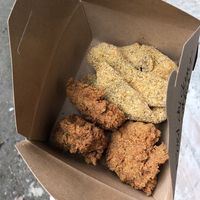 Vegan fried chicken and Mississippi catfish at Dirty Lettuce in Portland