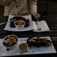 Crab cakes and mashed potatoes   at Dirty Lettuce in Portland