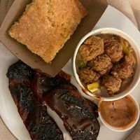 BBQ “ribs”, incredible bowl, corn bread at Dirty Lettuce in Portland