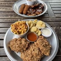 Ribs, mash potatoes, Jalapeno poppers | Fried Chicken, Mac and Cheese, and Fried pickles  at Dirty Lettuce in Portland