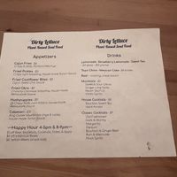 Appetizer and drink menu  at Dirty Lettuce in Portland