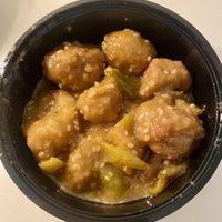 ‘Chicken’ balls in a sweet sauce  at De Vegetarische Toko in The Hague