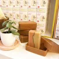 Soap in liquid wood container at Le Moly in Pau