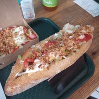 Falafel sandwich (the baguette bread is only for Bastille day though). at Gustavo in Grenoble