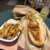 Vebab menu - seitan kebab and side of fries  at Gustavo in Grenoble
