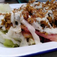 "Bol de Gus": Seitan, Fries, Vegetables/Salad and two sauces (Aioli & Blanche) at Gustavo in Grenoble