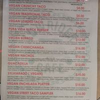 Vegan menu at Lowrider Cafe in Toledo
