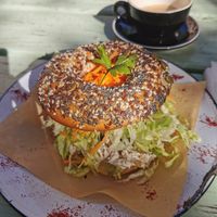 Not-chicken crunch Bagel at Grumpy & Runt in Western Cape
