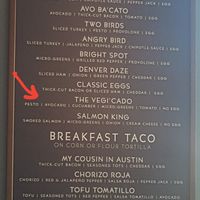 Food menu with Vegi'cado sandwich & tofu tomatillo taco. They stop serving food at 2 pm. at Conscious Cup in Libertyville