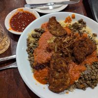 Koshari / Egyptian kitchen (with eggplant added) at Ramsi's Cafe on the World in Louisville