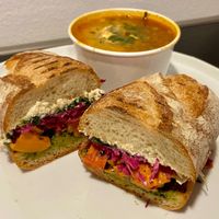 autumnal sandwich + soup of the day (plated at home) at Box Bar in West Seattle