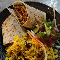 Delicious seitan vegan kebab with fruity pilaf at LEAF Smithdown in Liverpool