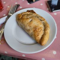 Vegan sweet potato and chickpea curry pasty. at Ginny's Teapot in Hawkshead