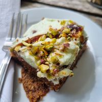 Carrot cake with pistachio frosting at Ginny's Teapot in Hawkshead