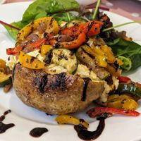 Jacket potato, houmous & roast vegetables at Ginny's Teapot in Hawkshead