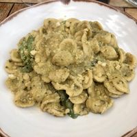 Orecchiette with walnut pesto, Parmesan and asparagus .  at Peachy Goat in South East London